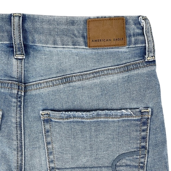 American Eagle Curvy Hi Rise Shortie 4 Distressed Cutoff Shorts Stretch Blue - Picture 8 of 11